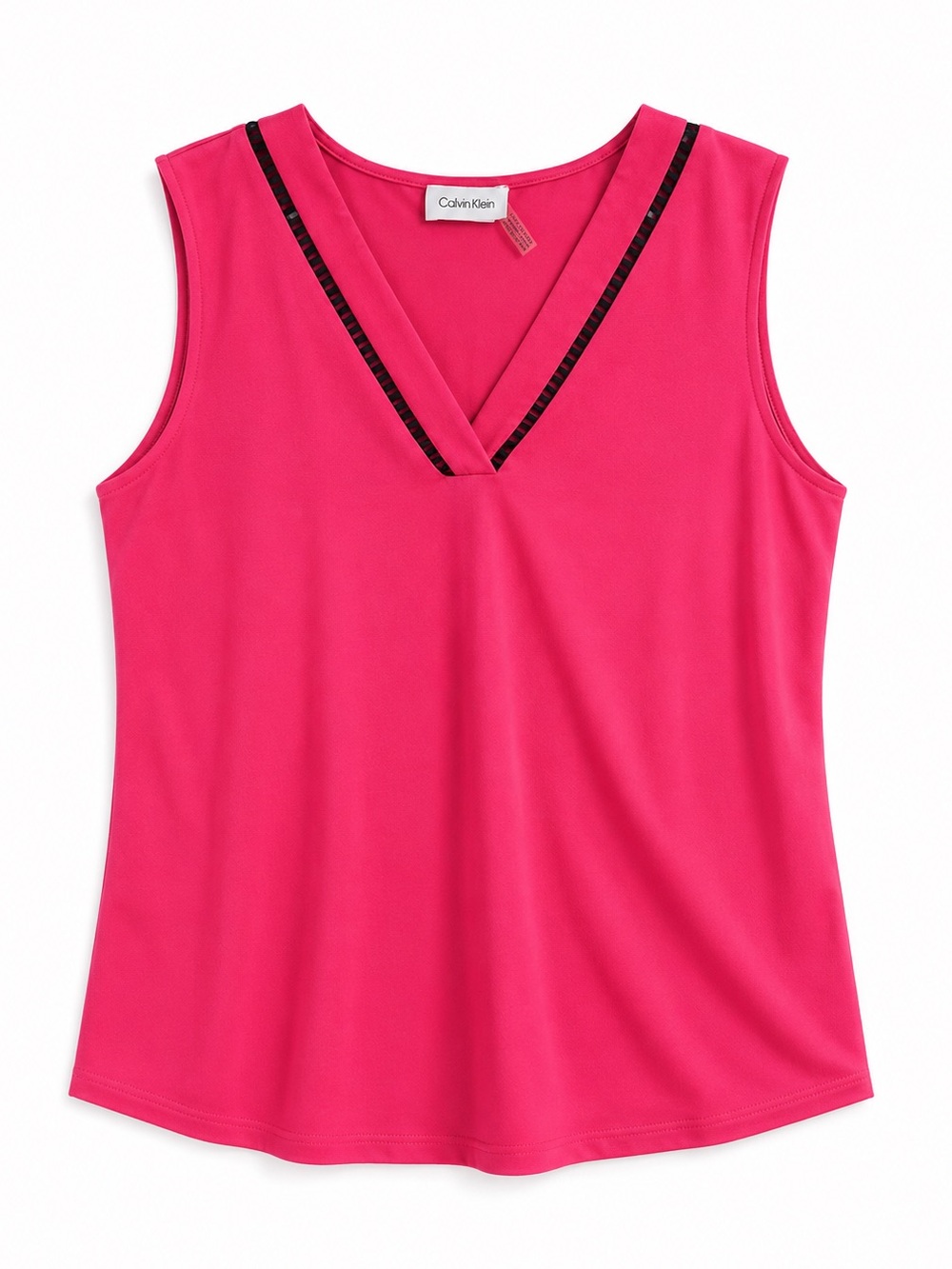 Calvin Klein Hot Pink Sleeveless V-Neck Contrast Trim Blouse Top Approx Size XL